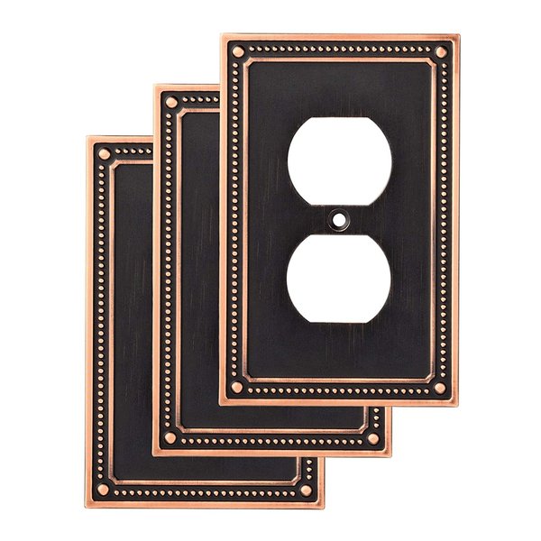 Franklin Brass Classic Beaded Wall Plate, Bronze with Copper Highlights Single Duplex Outlet Cover, 3-Pack, W35059V-VBC-C
