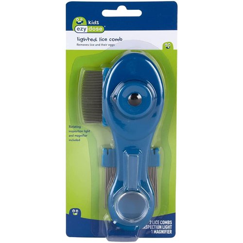 EZY DOSE Kids Lice and Eggs Comb, Hair Care for Baby, Toddler, Adult, Includes Light, Magnifying Glass, Stainless Steel Pin Teeth, Blue, 3.3 Oz, BPA Free