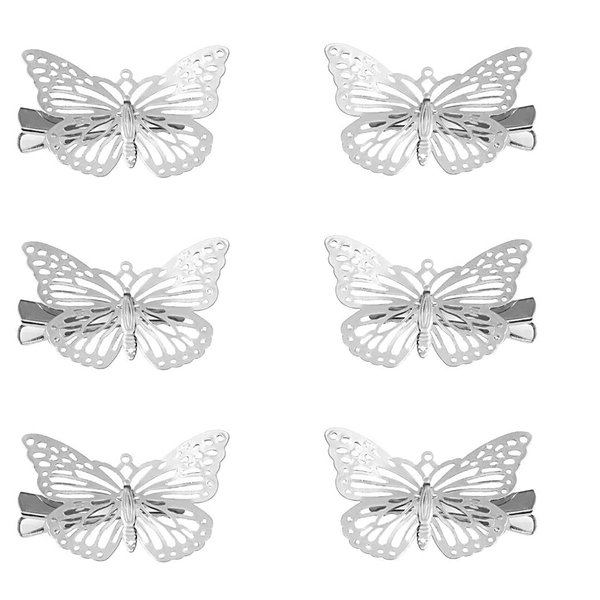 Ruwado 3 Pairs Butterfly Hair Clips Metal Gold Silver Vintage Retro Small Claw Hairpin Hair Styling Barrettes Accessories Supplies for Kids Girls Teens Women (Silver)