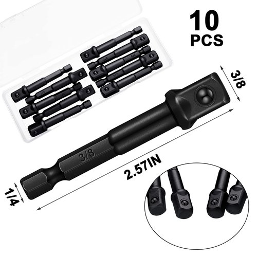 Impact Adapter Square Socket Bit Adapter Hex Impact Socket for Drills, Extension Socket Driver Bits Impact Socket Adapter for Automotive DIY (3/8 Inch Square Tip, Black)