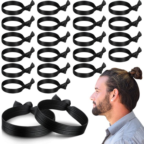 36 Pcs Knotted Mens Hair Ties Elastic Flat Man Bun Hair Tie No Crease Breakage Hair Ties for Guys Strong Ponytail Holders for Men Black Man Bun Accessories Hair Bands Men with Thick Long Curly Hair