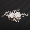 Teyglen Flower Bride Wedding Hair Comb Bridal Leaf Pearl Beads Hair Piece Bridal Gold Silver Flower Headpiece Floral Hair Accessories for Women Flower Girls (Gold)
