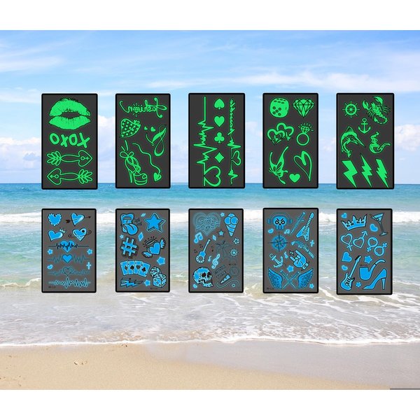 10 sheets of luminous temporary tattoos for nightclubs music festivals family gathering