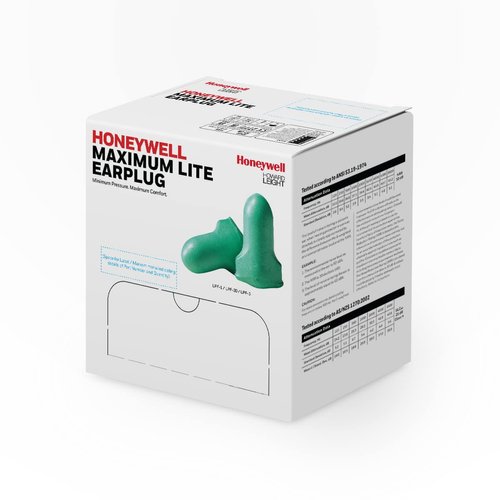 Howard Leight by Honeywell Maximum Lite Low Pressure Corded Disposable Foam Earplugs, Box of 100 Pairs (LPF-30) ,Green