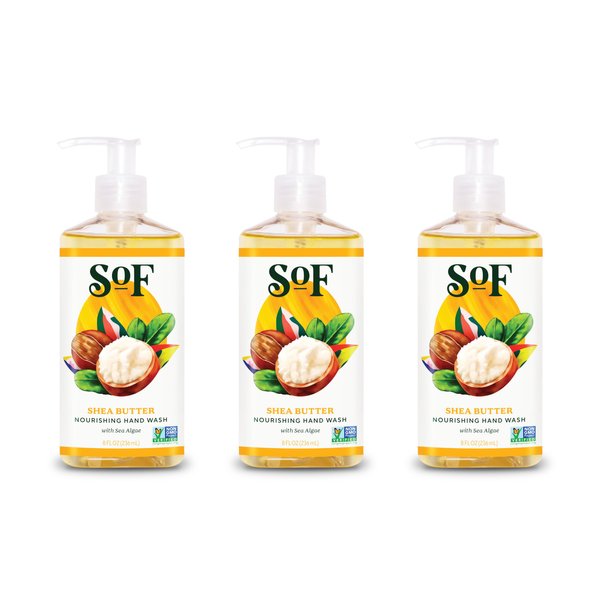 South Of France Shea Butter Clean Hand Wash Clean Body Care | Moisturizing Liquid Hand Soap with Mediterranean Sea Algae | 8 oz Pump Bottle – 3 Pack