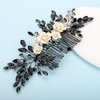 BERYUAN Bridal White Flower Black Crystal Rhinestone Hair Comb for Bride Bridesmaid Sliding side Headpieces Wedding Hair Accessories for Women and Girls (Black)
