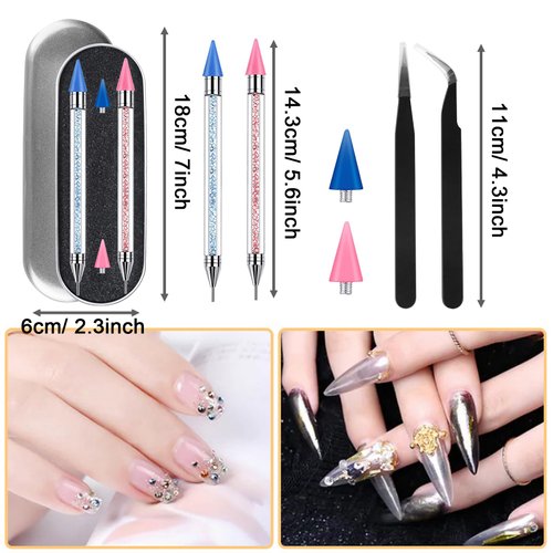 Rhinestone Picker Tool,2 Pcs Rhinestones Diamond Painting Dotting Pen,Rhinestone Tool,Gem Picker Tool,Manicure Nail Art DIY Decoration Tool,Wax Pencil for Rhinestones (Purple and Pink)