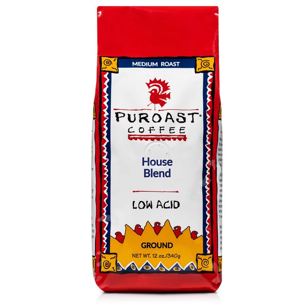 Puroast Low Acid Ground Coffee, House Blend, High Antioxidant, 12 Ounce Bag (Pack of 2)