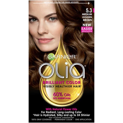Garnier Olia Oil Powered Permanent Hair Color, 5.3 Medium Golden Brown (Packaging May Vary)