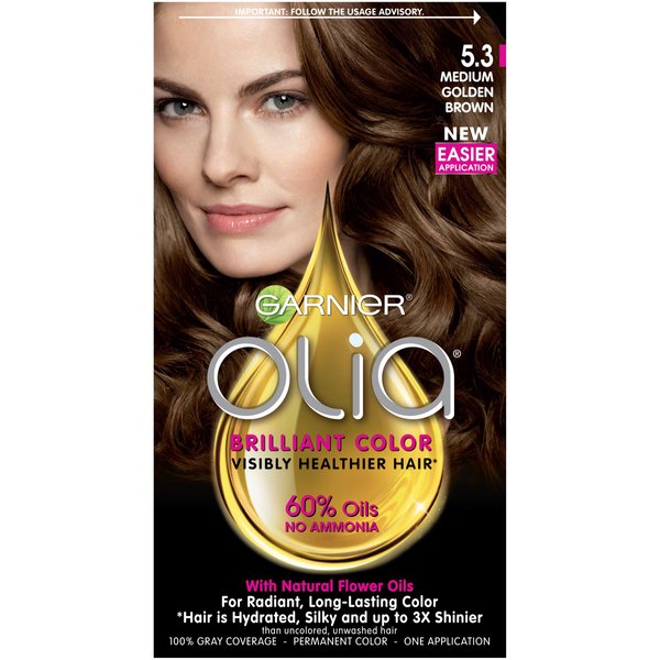 Garnier Olia Oil Powered Permanent Hair Color, 5.3 Medium Golden Brown (Packaging May Vary)