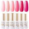 Gellen Pink Gel Nail Polish Kit - 6 Colors Hot Pink Series Rose Peach Magenta Tone, Classic Bright Pink Red Nail Gel Shades Soak Off Nail Art Home DIY Gel Manicure Set Valentine