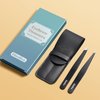2-Pack Tweezers for Eyebrows, Facial Hair, Ingrown Hair Removal, Slant and Point Tip Tweezer Set for Women and Men, Professional Stainless Steel Precision Eyebrow Plucking Grooming with Case - Black