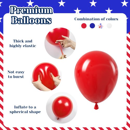 BAUANOOY Red White and Blue Balloons, 60pcs 12 Inch Red White and Blue Decorations with Confetti Balloons for Independence Day Patriotic Anniversary Veterans Day Graduation Birthday Party Decorations