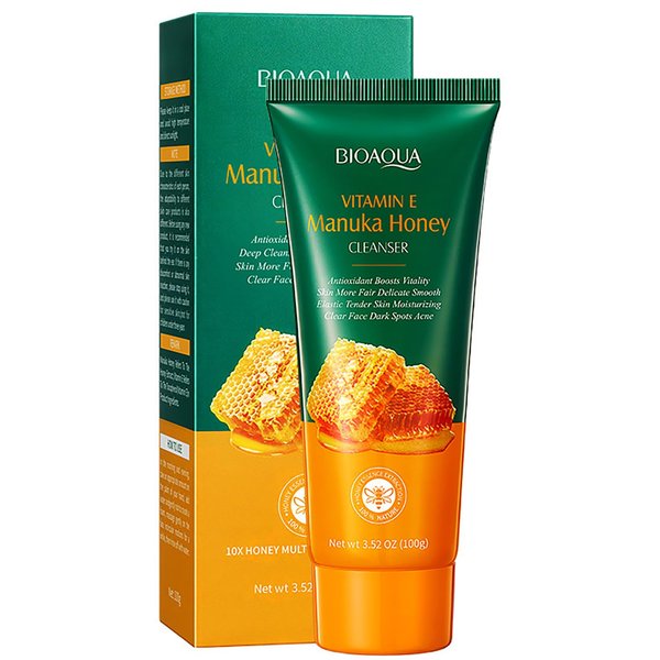 BIOAQUA Manuka Honey Facial Cleanser Vitamin E Deep Cleansing Foam Face Skin Repair Soften Moisturizing Hydrating 3.52oz/100g