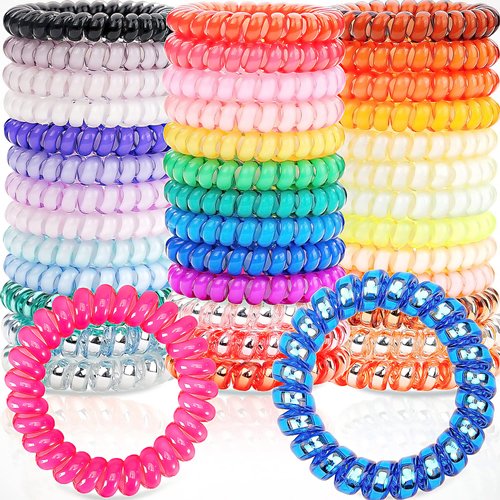 JOYOYO 40 Pack Spiral Hair Ties,Coil Hair Bands Waterproof Hair Accessories for Women Girls,Phone Cord Ponytail Holders Hair Coils Elastics for Girls Kids Teens All Hair Type