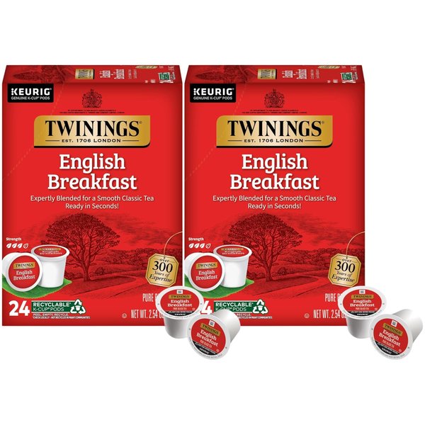 Twinings English Breakfast Tea Single Serve K-Cup Pods for Keurig, Caffeinated, Smooth, Flavourful, Robust Black Tea, 24 Count (Pack of 2)