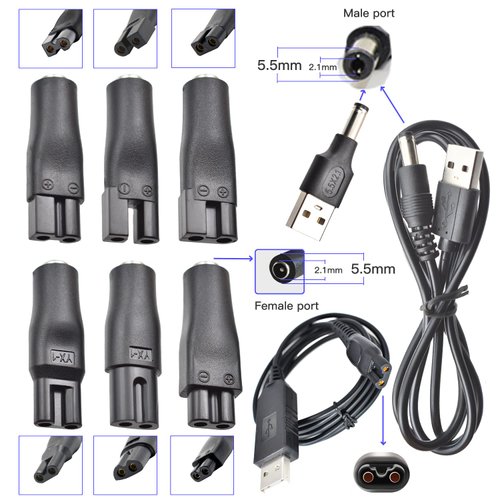 9 PCS Replacement Power Cord 5V Charger USB Adapter Suitable for Electric Hair Clippers, Beard Trimmers, Shavers, Beauty Instruments, Desk Lamps, Purifiers.