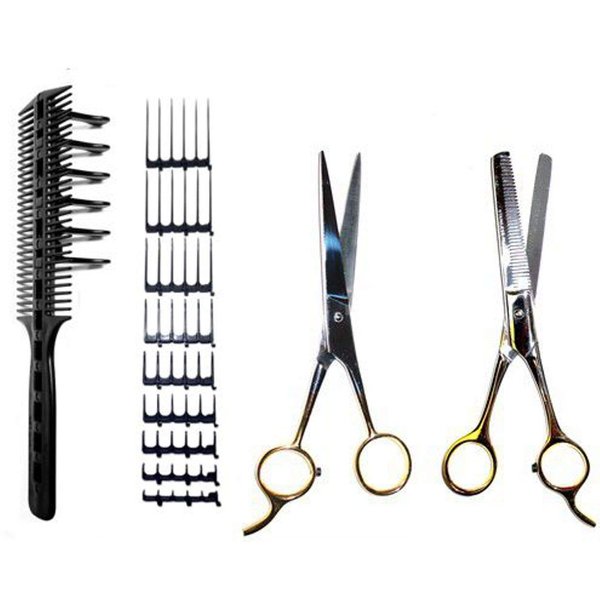 CombPal Scissor Clipper Over Comb Hair Cutting Tool - Barber Hair cutting kit - DIY Home Hair cutting Guide Comb Set (Jumbo Value-Pack, Black)