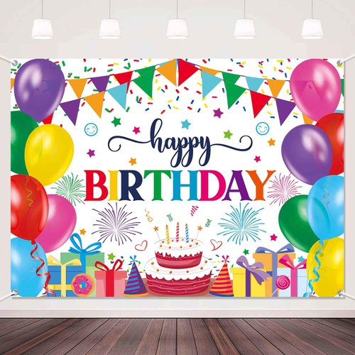 LDWLYW Happy Birthday Banner Backdrop Colorful Birthday Party Decorations for Kids Boys Girls Happy Birthday Signs for Backdrop with Balloons Birthday Wall Banners Background 5x3ft 7x5ft