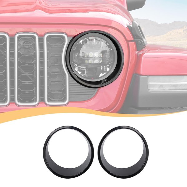 Hoolcar Headlight Bezels Headlight Cover Trim Compatible with Jeep Wrangler JL & Wrangler Unlimited 2024, Exterior Accessories, Black