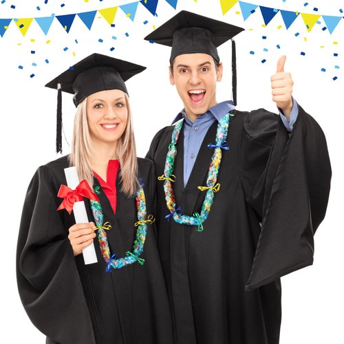 Glenmal Graduation Candy Lei Making Kit Plastic Lei Bags for Graduation Party Include 2 Inch x 110 yd Poly Tubing 3 Rolls Ribbon Graduation Lei Bags Crafts for Graduation Party Supplies