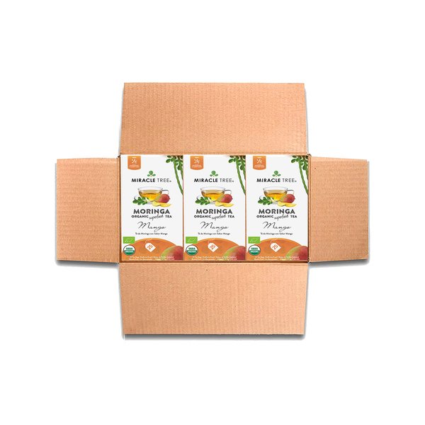 Miracle Tree - 3 Count of Organic Moringa Superfood Tea, 25 Individually Sealed Tea Bags, Mango (Keto, Detox, Energy/Immunity Booster, Vegan, Gluten-Free, Organic, Non-GMO, Caffeine-Free)
