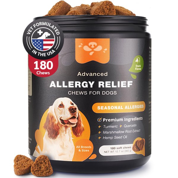 Dog Allergy Relief Chews - Allergy Relief for Dogs Itching- Anti Itch for Dogs - Itchy Skin & Seasonal Allergies Relief - Hot Spot Treats with Probiotics, Apple Cider Vinegar - Dog Itch Relief