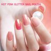 Rosarden Air Dry Hot Pink Sparkly Nail Polish, Sparkle Nail Polish Glitter for Women, Sparkling Pink Gel Nail Polish Quick Dry, Fine Glitter Bright Pink Fingernail Polish for Girls, 14ML