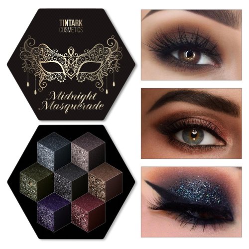 Tintark Black Smokey Eyeshadow Makeup Palette, Dark Smoky Eye Shadow Palettes for Halloween Goth Make up Glitter Shimmer Matte Pallets, Midnight Masquerade 21 Colors Brown Neutral Naked, Talc Free