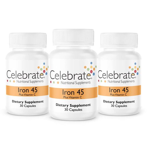 Celebrate Vitamins Iron with Vitamin C Capsules, 45 mg Iron, Bariatric Vitamins for Post-Surgery Patients, 90 Count, 3 Month Supply