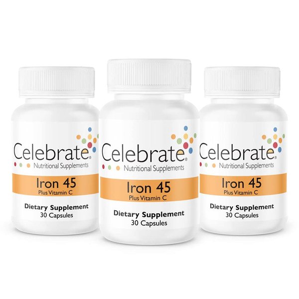 Celebrate Vitamins Iron with Vitamin C Capsules, 45 mg Iron, Bariatric Vitamins for Post-Surgery Patients, 90 Count, 3 Month Supply