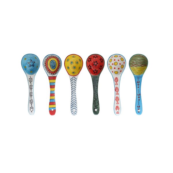 heart & home Soup Spoons, Ceramic Soup Spoons, Table Spoons, Set of 6, Multicolor
