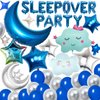 47 Pieces Sleepover Party Decoration Blue Sleepover Birthday Party Balloons Banner Cute Moon Star for Kids Boys Girls Pajamas Slumber Party Night Out Party Decoration (Black)
