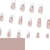 Vokupoga Long Press on Nails Coffin Fake Nails with Nails Glue Acrylic False Nails with Star Designs French White Tip Artificial Nail Press ons Reusable Natural Stick on Nails for Women 24Pcs