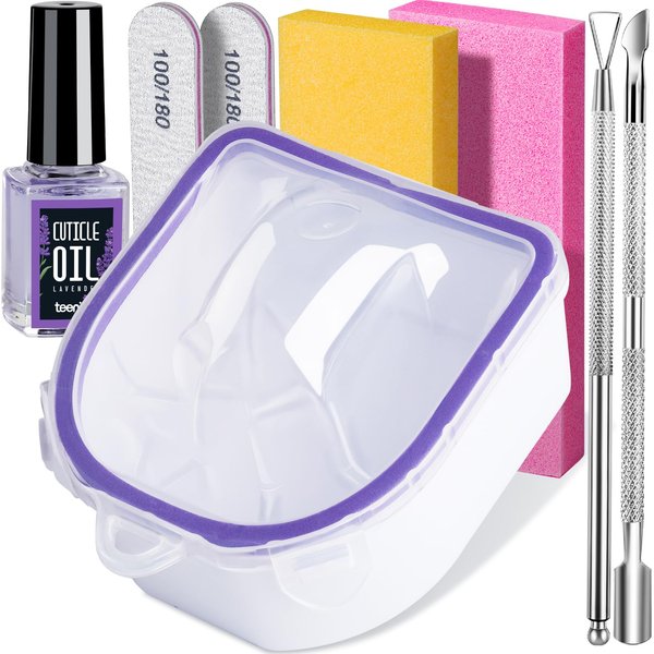 Teenitor Soak Off Bowl Nail Soaking Bowl Acetone Proof, Soak Off Gel Polish Remover Bowl, Dip Powder Remover Tools with Cuticle Pusher Peeler Cuticle Oil Nail File Nail Buffer Manicure Bowl for Hand