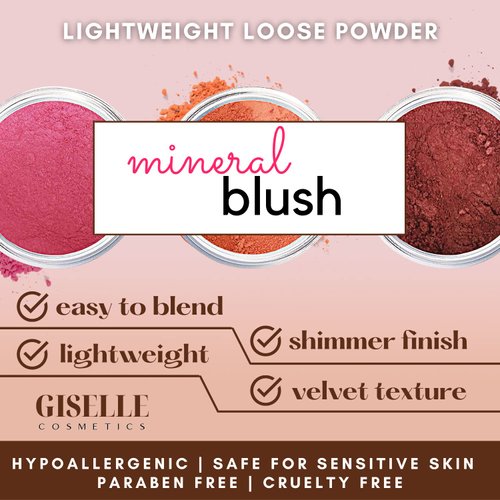 Giselle Cosmetics Red Hawaii Matte Blush Makeup Mineral Makeup Pure Talc Free Minerals Matte Loose Face Makeup Powder Blush for Cheeks 5 Gram Travel Size Blush