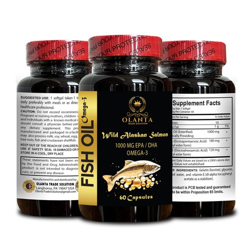 Wild Alaskan Salmon Oil – Fish Oil for Best functionality - Source of EPA DHA - Non-GMO with Essential Omega 3s – 1 Bottle 60 Capsules