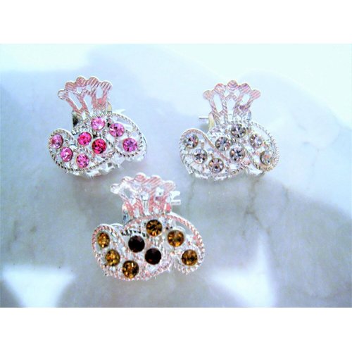 Generic small mini silver metal pink, amber brown or clear crystal hair claw clip (Primary color: Brown)