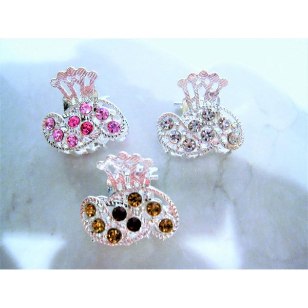 Generic small mini silver metal pink, amber brown or clear crystal hair claw clip (Primary color: Brown)