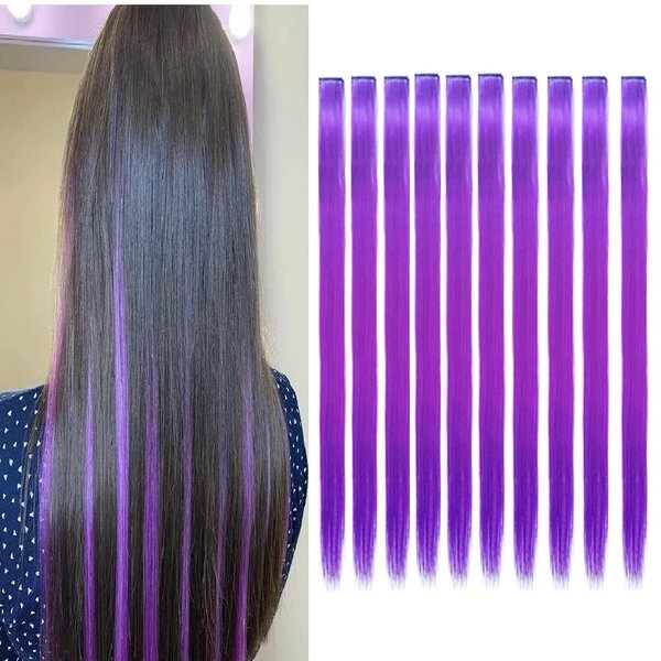 22 Inch Colored Hair Extensions 12 Packs Multi-colors Party Highlights Clip in for Women and Kids Colorful Straight Long Hair Extensions Rainbow Hair Extension (White+red+blue)