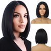 WTHCOS Black Bob Wigs Short Straight Black Hair Wig for Women Side Part Cosplay Wig Heat Resistant Natural Looking Synthetic Wigs with Wig Cap
