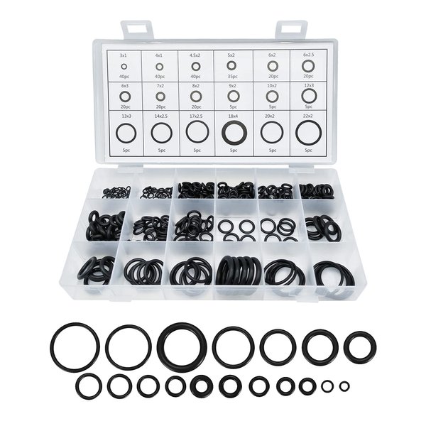 300 PCS Rubber O-Ring Assortment Kit Set,O Rings Seal Gasket Rubber Washer Assortment Rubber,O-Rings Gaskets Washers for Car,Professional Plumbing,Faucet,Mechanic,Repairs,Air or Gas Connections