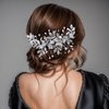 JHOO Crystal Leaf Bride Wedding Hair Comb Alloy Flower Hair Accessories Handmade Imitation Pearl Hair Accessories Suitable for Women's Party Hair Accessories HP683 (Sliver)