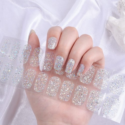 LIFOOST Full Cured Gel Nail Strips Glitter Gel Nail Polish Stickers 20 Extra-Long Gel Manicure Strips (glitter1)