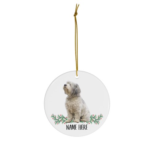 Funny Personalized Name Polish Lowland Sheepdog Cream Grey Gifts 2025 Christmas Tree Ornaments Circle Ceramic