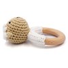 Joliecraft Natural Wooden Baby Rattle Soft Shaker Toy with Teething Ring for Infants Cream Lamb