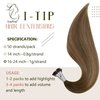 LaaVoo Brown I Tip Hair Extensions Ombre Medium Brown with Light Brown to Golden Brown Hair Extensions Itips Human Hair 16" 50g 50s