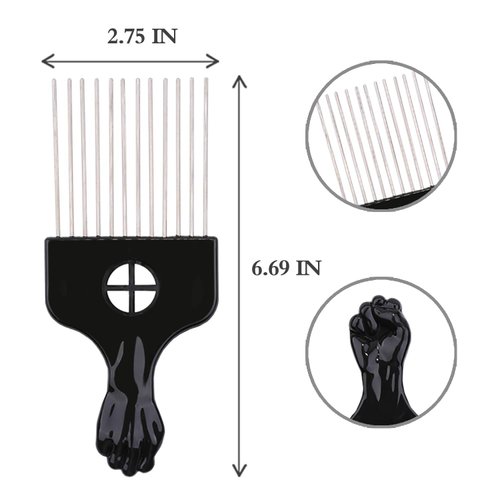 LEADUWAY Hair Pick, Hair Comb, Metal Pick Comb, Detangle Wig Braid Hair Styling Comb, Black, 1 PACK