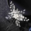 Latious Pearl Bride Wedding Hair Pins Silver Crystal Bridal Hair Clip Leaf Hair Piece Rhinestone Hair Accessories for Women and Girls