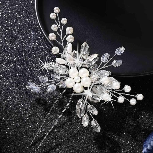Latious Pearl Bride Wedding Hair Pins Silver Crystal Bridal Hair Clip Leaf Hair Piece Rhinestone Hair Accessories for Women and Girls